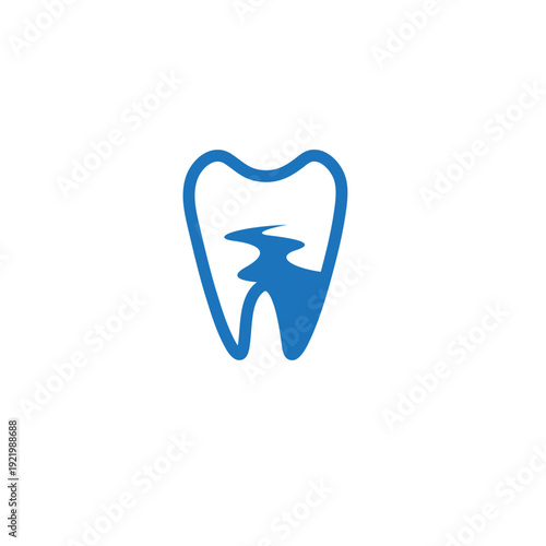 Dental logo featuring a minimalist blue line art tooth silhouette with a winding river path integrated into the center for modern dentistry branding.