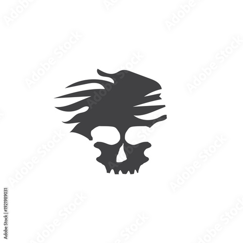 Abstract skull silhouette logo featuring a jagged, flame-like hair design in charcoal grey, perfect for gaming, streetwear, or alternative brand identities.