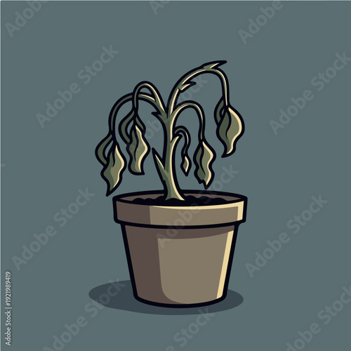 Wilted plant in a pot, a symbol of neglect and sadness.