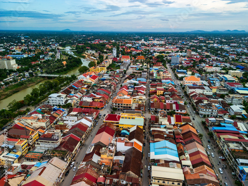 Colorful urban rooftops along the river in Battambang city