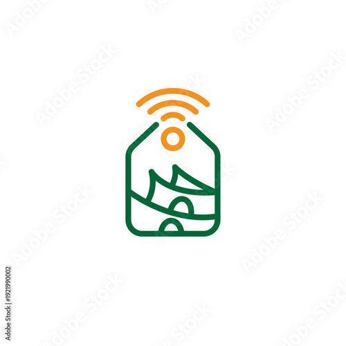 Sale tag logo with money in it and wi fi sign