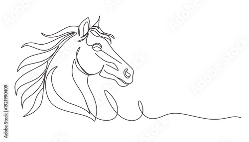 One line drawing of horse head symbolizing the year 2026. Minimal continuous line illustration. Concept for Chinese Year of the Horse