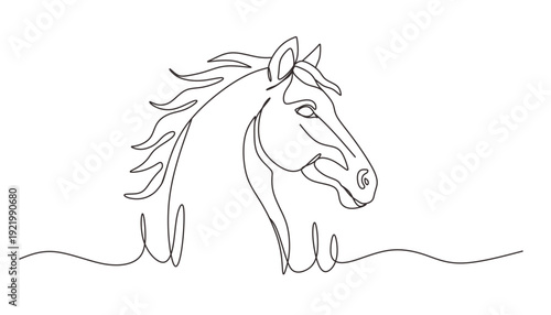 One line drawing of horse head symbolizing the year 2026. Minimal continuous line illustration. Concept for Chinese Year of the Horse