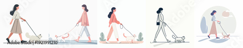 A Woman Walking a Cat Vector Illustration