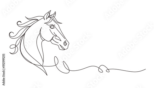 One line drawing of horse head symbolizing the year 2026. Minimal continuous line illustration. Concept for Chinese Year of the Horse