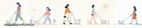 A Woman Walking a Cat Vector Illustration