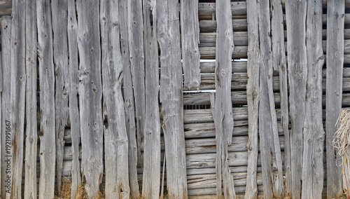 Wallpaper Mural Old wooden hut with beautiful wooden beams in the mountains, close up. Torontodigital.ca