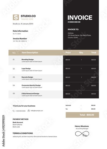 Cream And Black Invoice 