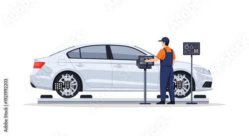 Mechanic Inspecting Car at Service Station.