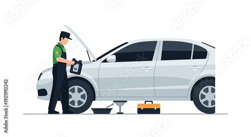 Mechanic Inspecting Car Engine with Tools.