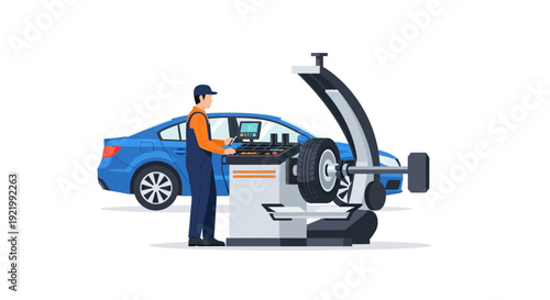 Mechanic Inspecting Car on Hydraulic Lift.