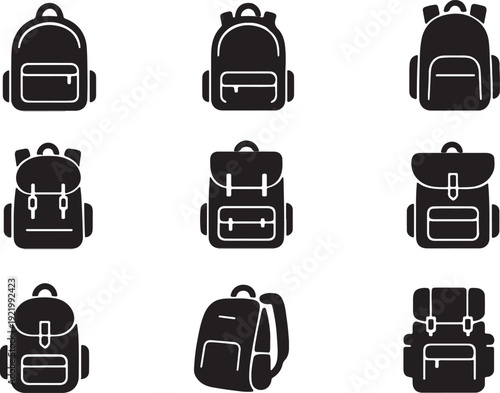 Backpack set, school bag silhouettes collection