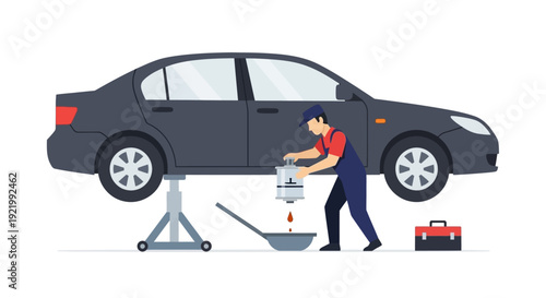 Mechanic Repairing Car on Hydraulic Lift.