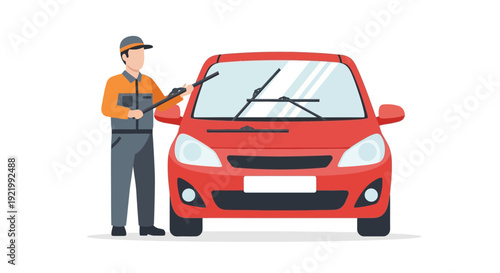 Mechanic Standing Next to Red Car.