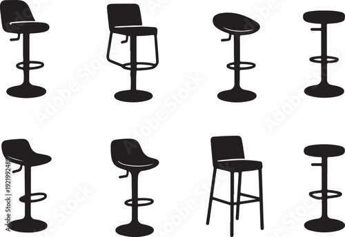 Bar stool silhouette vector collection featuring modern adjustable chair