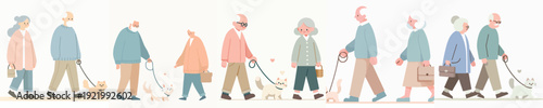 A Elderly Person Walking a Cat Vector Illustration