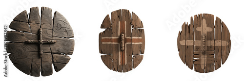 Obraz na plátne Primitive wooden shield, prehistoric defense tool, Paleolithic and Neolithic woo