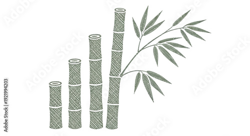 Bamboo stalks arranged in ascending order with leaves on the right side, forming a simple graphic illustration