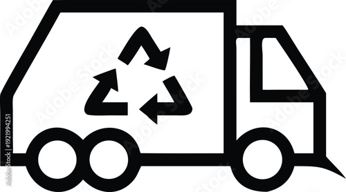 A recycling refuse truck line icon representing sustainable waste management and environmental protection services