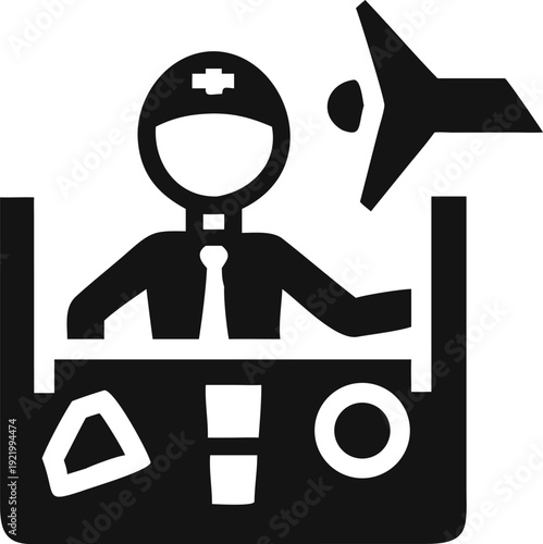 Airport security agent processing luggage at a check in desk before passenger boarding