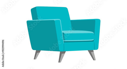 Modern teal armchair with sleek metal legs in a minimalist interior design setting from a side view