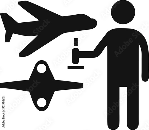 Aviation professional handling aircraft with specialized tools and diverse airplane types