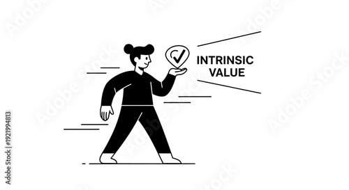 Intrinsic Value Person Holding Checkmark Icon Concept Illustration