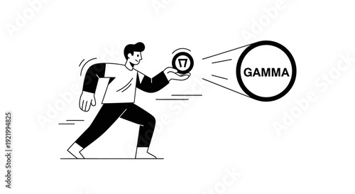Man holding a glowing orb with the word GAMMA on it, symbolizing innovation
