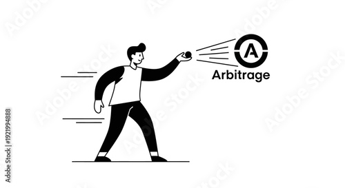 Businessman with Spotlight Illuminating Arbitrage Concept on a White Background