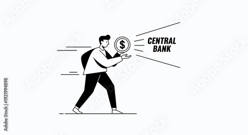 Central Bank Monetary Policy and Economic Growth Concept Illustration