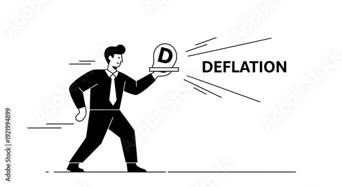 Man Holding a Disc with the Letter D, Symbolizing Deflation