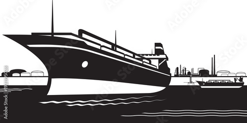 A loaded tanker sails from oil terminal - vector illustration