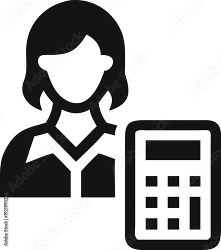 Business Professional Icon Performing Financial Calculations Using a Standard Calculator Device
