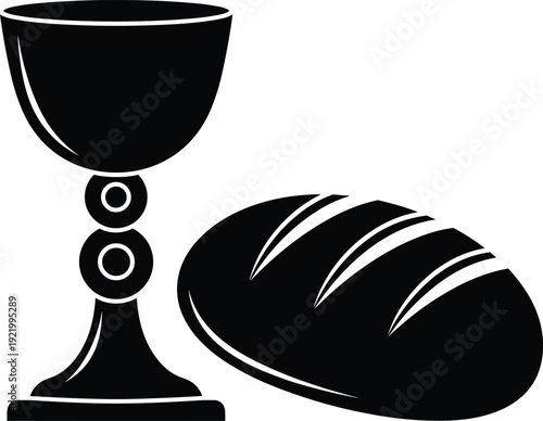 Holy Communion Bread and Chalice Silhouette Illustration Isolated on White Background for Christian Worship, Church Service, Religious Ceremony, and Spiritual Faith Design