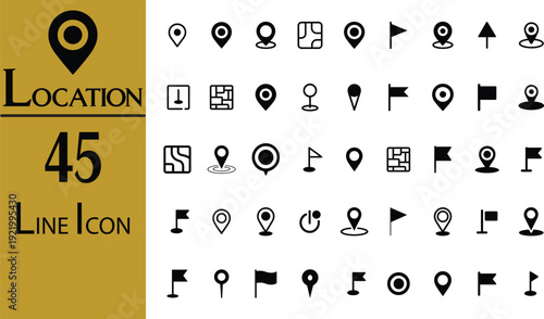 Location pin number 45 line icon set vector illustration flat design
