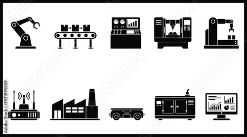 Industrial manufacturing icons set