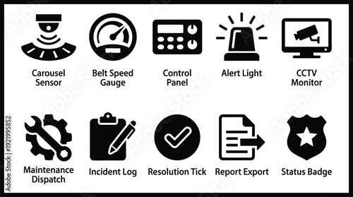 Safety and maintenance icons for industrial equipment monitoring