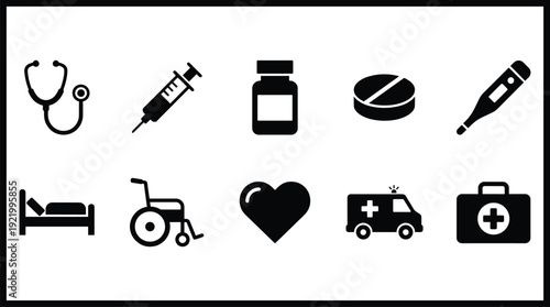 Medical symbols and equipment icons