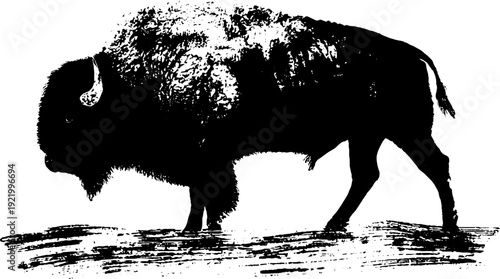 Minimalist high contrast bison ink art for retro design and decor
