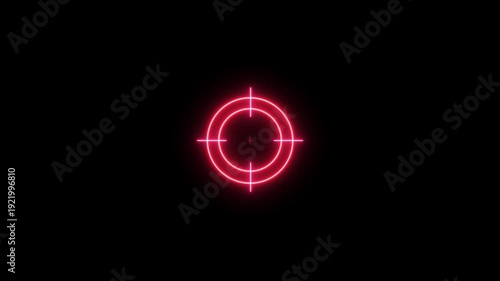 Glowing neon light target icon animation. Military training, Military target icon animation on black background. 4k video
