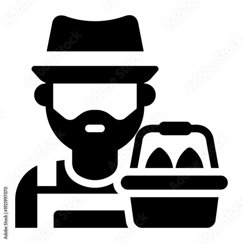 poultry farmer glyph icon. worker feeding chicken. livestock agriculture