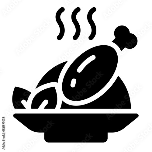roasted chicken glyph icon. cooked poultry meal. food serving. restaurant dish