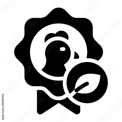 organic certificate glyph icon. poultry badge label. quality farm approval