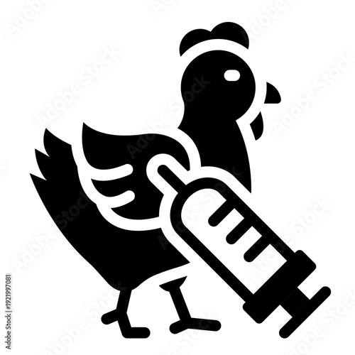 vaccine glyph icon. poultry syringe injection. disease prevention. veterinaty