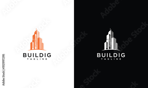 Modern Skyscraper Building Logo Design for Real Estate Architecture and Construction Business.