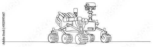 Mars rover space exploration robot for planetary mission in continuous line art illustration
