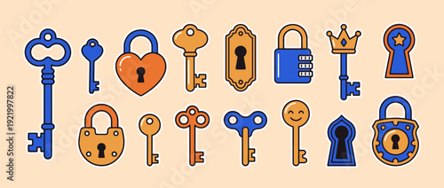 Keys and Locks Illustration: A collection of decorative keys and locks, each with its unique design, hinting at secrets, security, and access. 