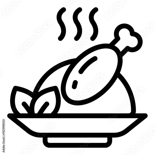 roasted chicken outline icon. cooked poultry meal. food serving. restaurant dish