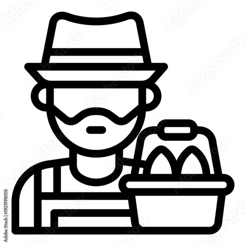 poultry farmer outline icon. worker feeding chicken. livestock agriculture
