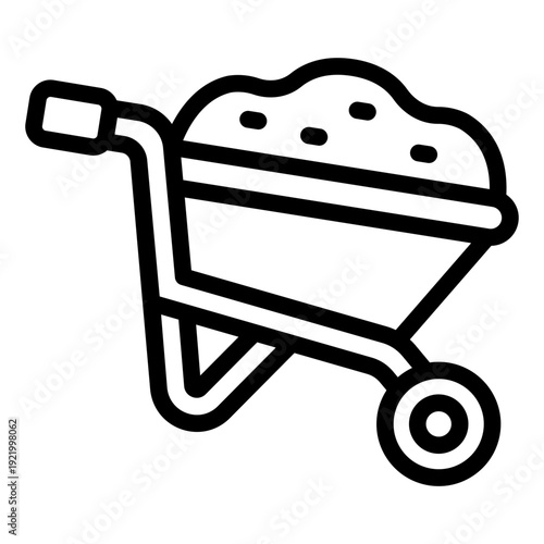 wheelbarrow outline icon. farm transport cart. feed delivery. poultry work